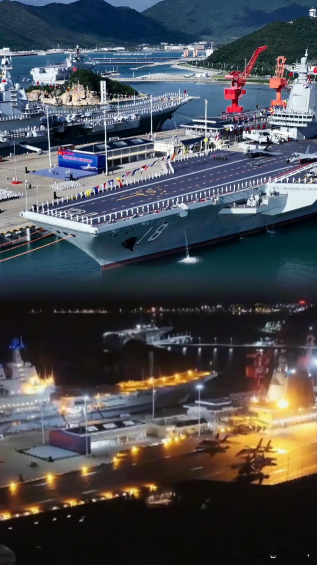 真是视觉暴击！昼猛虎，夜游龙！福建舰昼夜对比照曝光网友：这颜值绝了！👍👍?