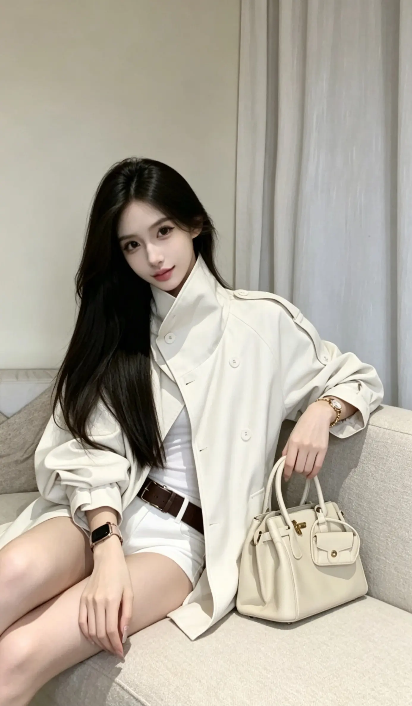 今日份高智感look 今日份穿搭公式 白色风衣外套 短款风衣 秋天穿搭