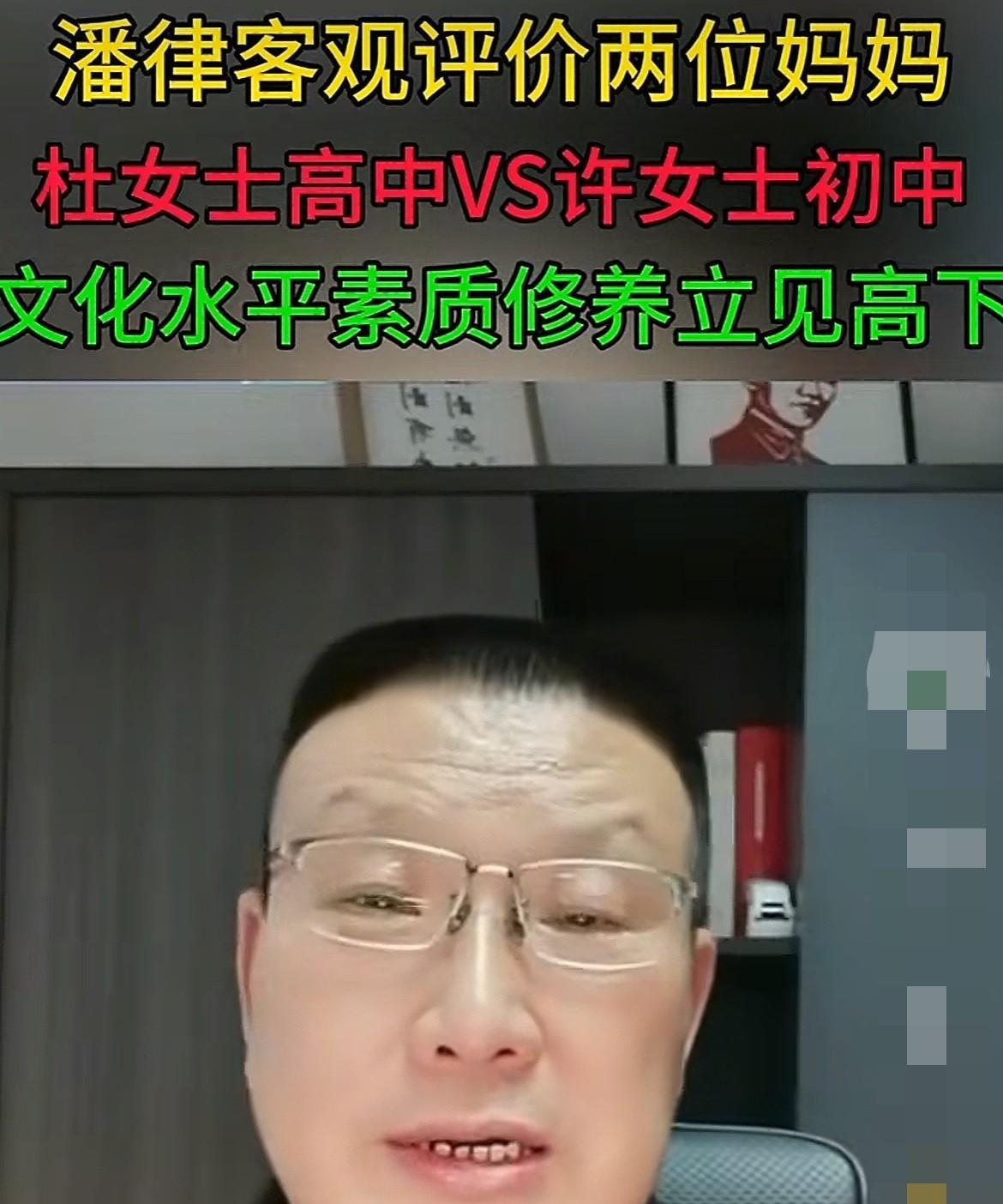 “杜新枝比许敏强100倍”。潘律师对两个妈妈的文化水平素质对比。潘律师说，“