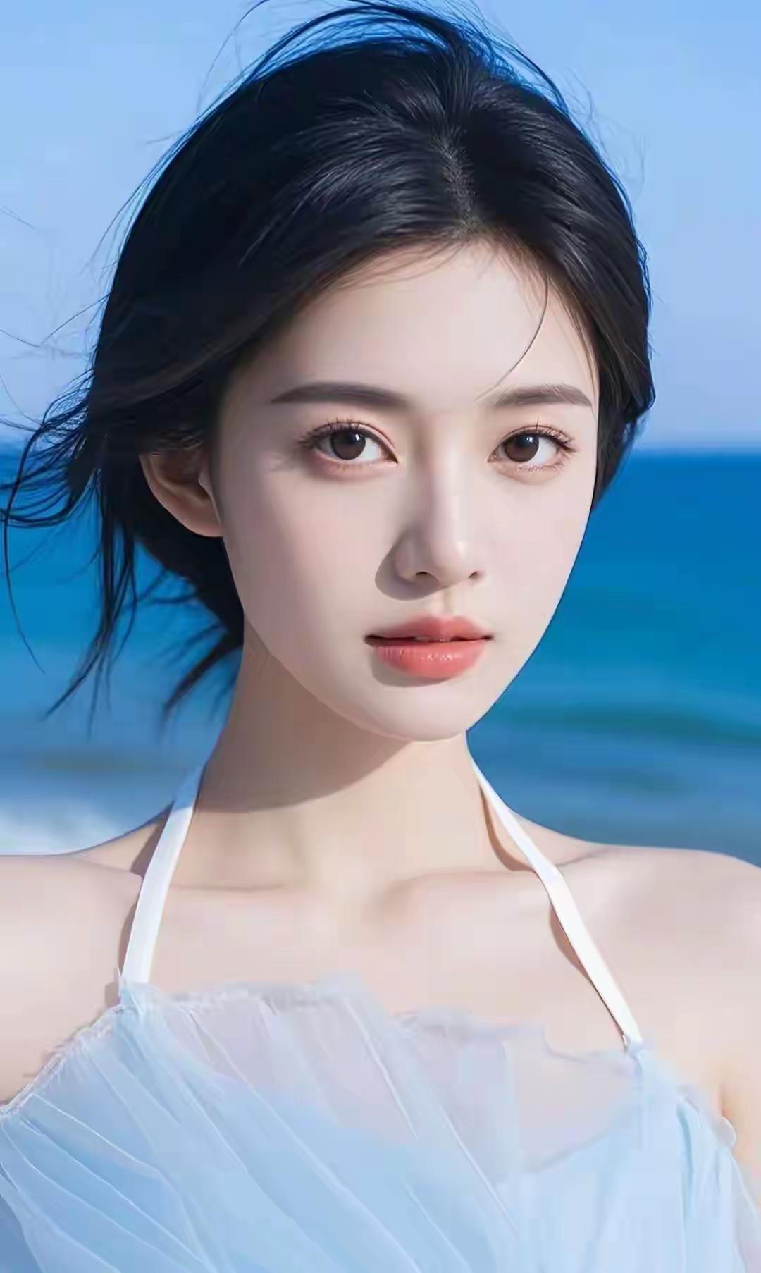 海边少女，清新自然，阳光下的美丽瞬间🍀🌺🌴