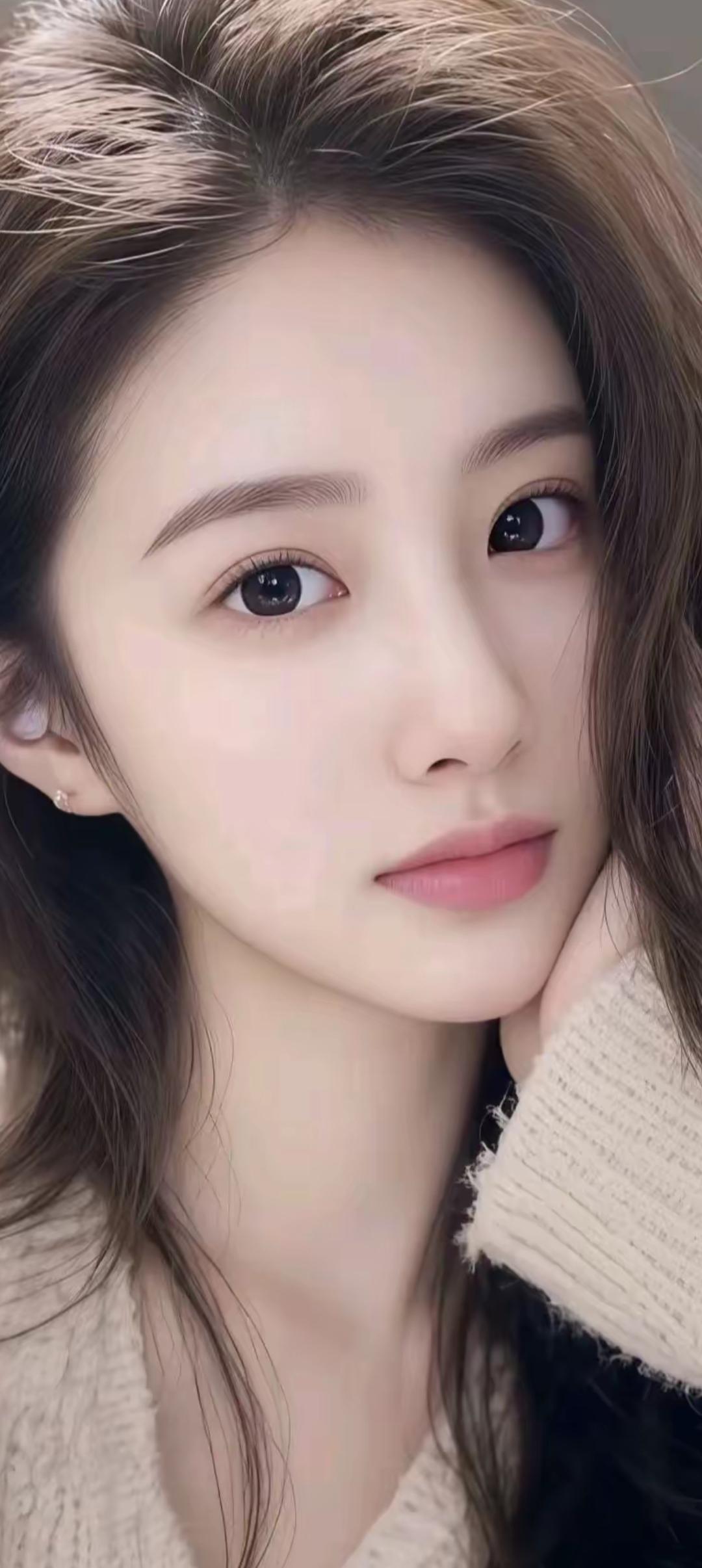 温柔甜美的少女，自然妆容，清新动人。