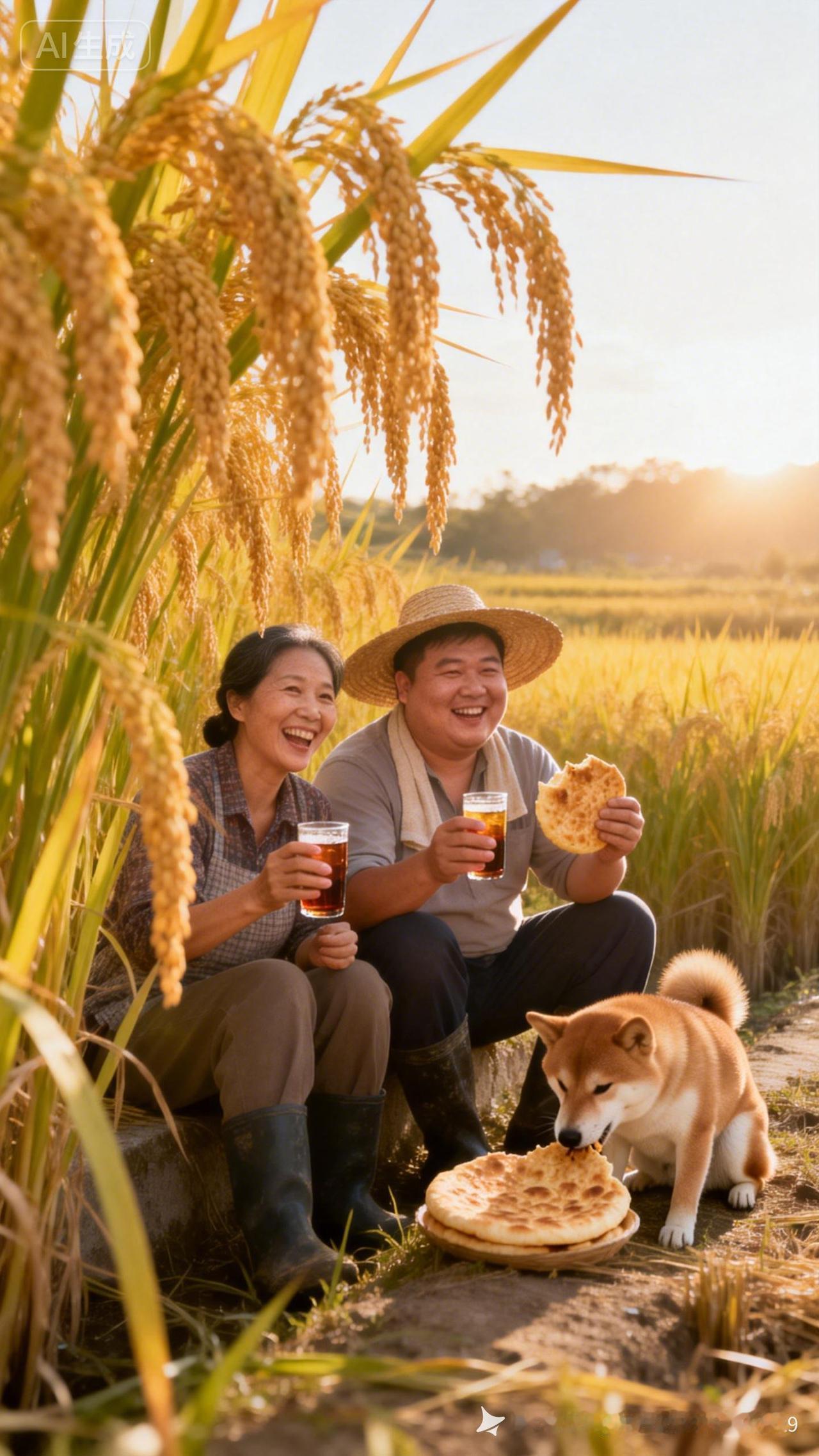 田间劳作后，与家人共享美食的温馨时刻🌾🥞🐕