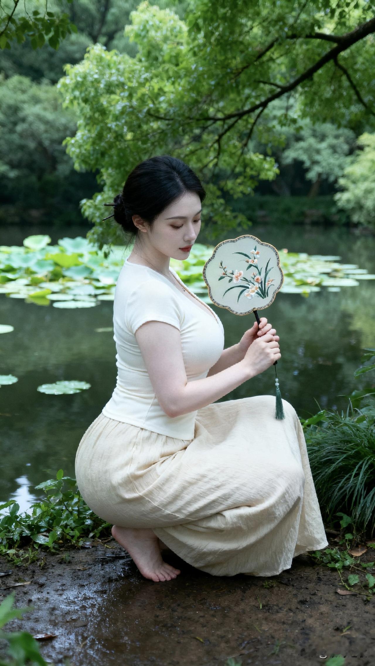 荷塘边的新中式穿搭，温柔到骨子里了！刷到这组荷塘边的照片，直接被这份中式温