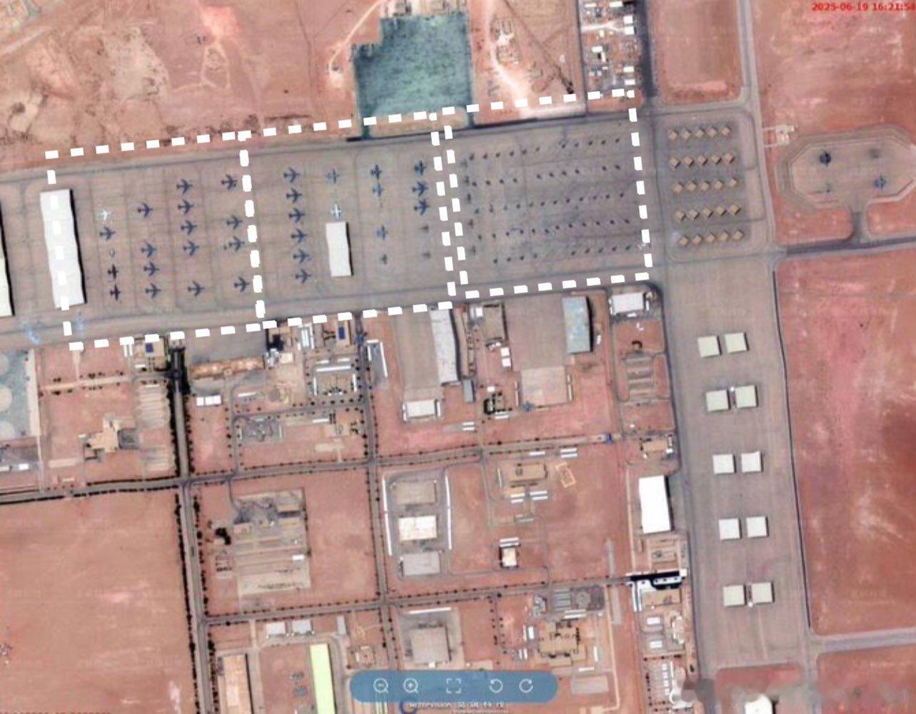 🔻来自拍摄的沙特苏丹王子空军基地卫星图像显示，美军在此重兵云集，有22架KC-