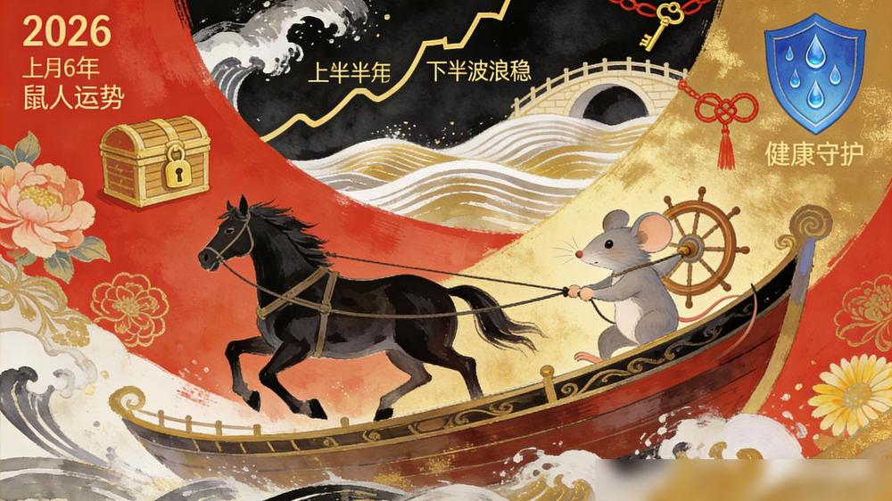 2026丙午年，属鼠人逢冲太岁，有【岁破】【大耗】等凶星，整体呈上半年波动、下半