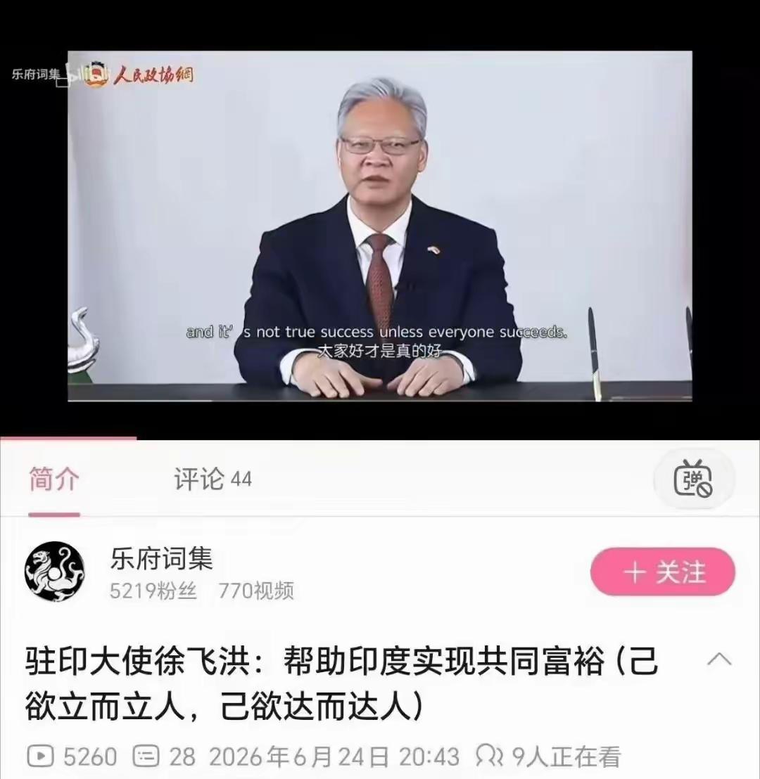 中国籍徐飞洪说：我国对印度理念是“己欲立而立人，己欲达而达人”，就是“大家好才