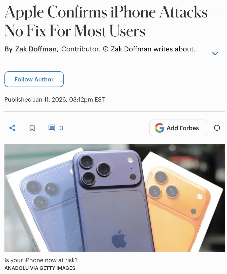 美媒：苹果确认iPhone遭遇攻击——大部分用户未能修复漏洞苹果公司近日确认