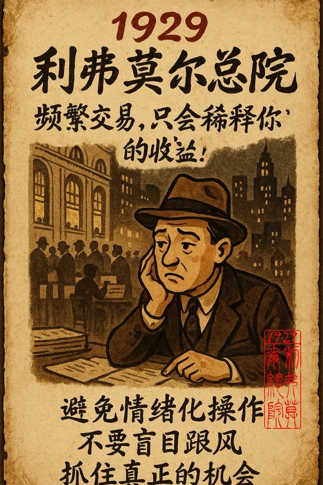 每一次点击，都在稀释灵魂与收益利弗莫尔说留下一句话：频繁交易，只会稀释你的收益。