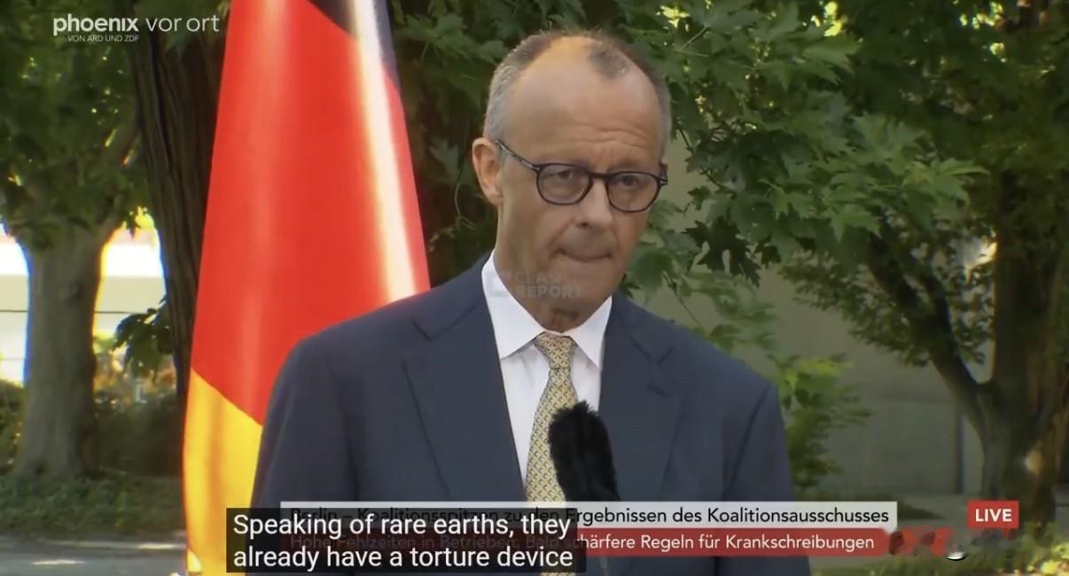 德国总理默茨7月2日说：“我们完全意识到我们对中国的依赖，但我们同样意识到这些依