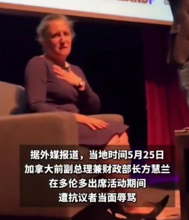 2026年5月25日，加拿大前副总理弗里兰在多伦多一场活动上遭抗议者当面质问："