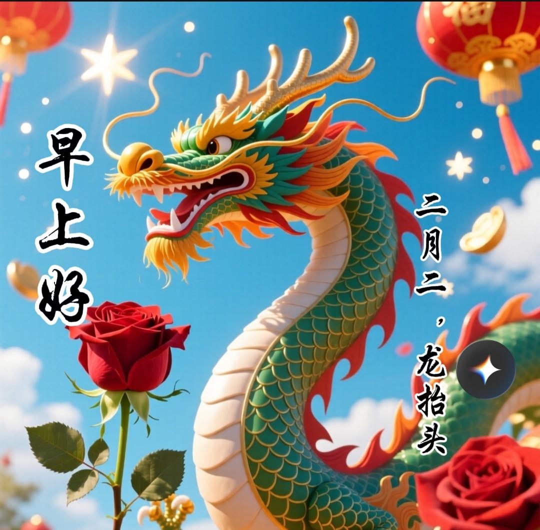 祝福唯美图片分享龙抬头佳节到，向你问声早。精神更饱满，心情分外好。福气天天绕，日