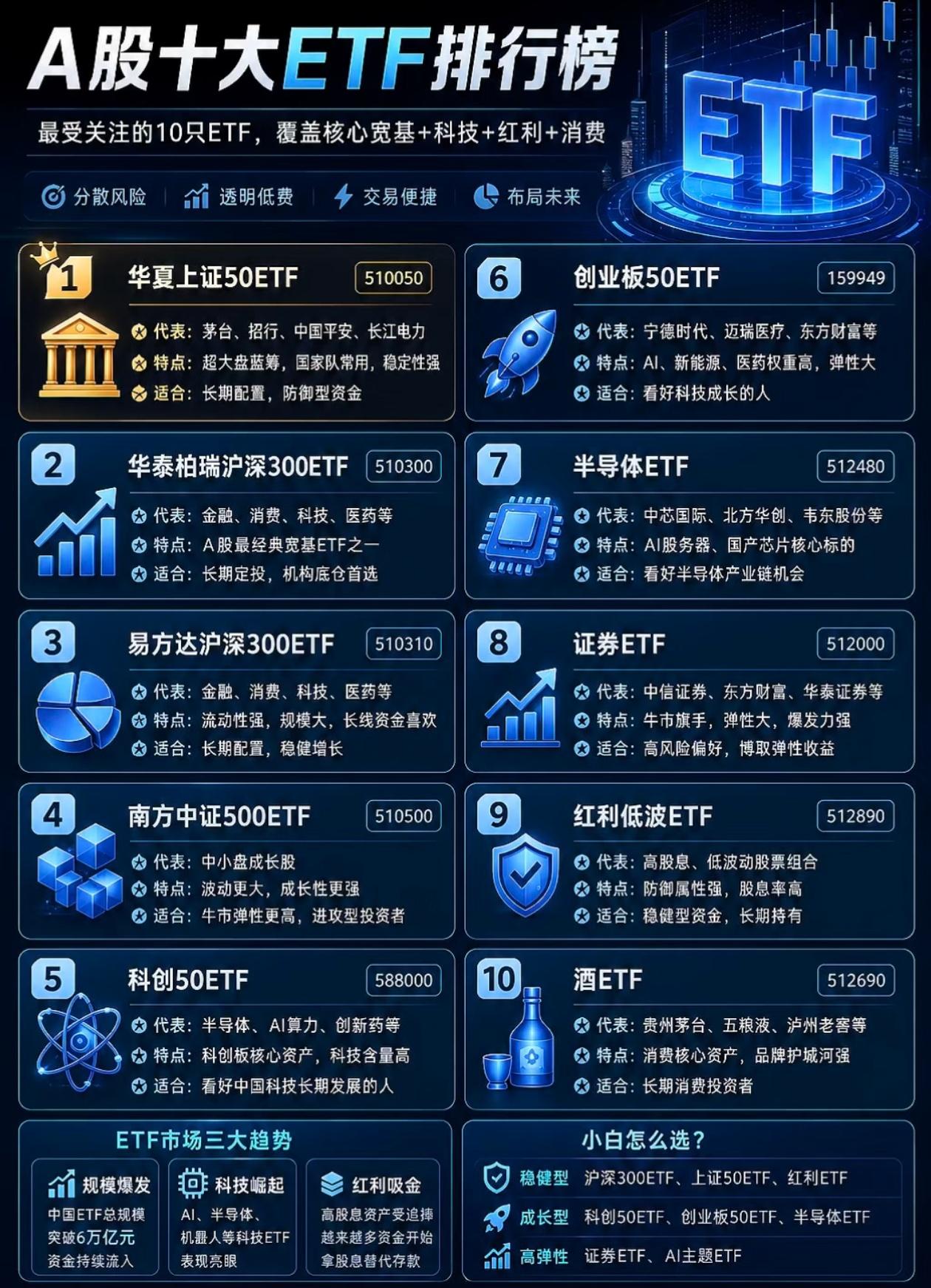 A股十大热门ETF全盘点！新手闭眼对照选基，再也不会乱买不少散户炒股总亏钱