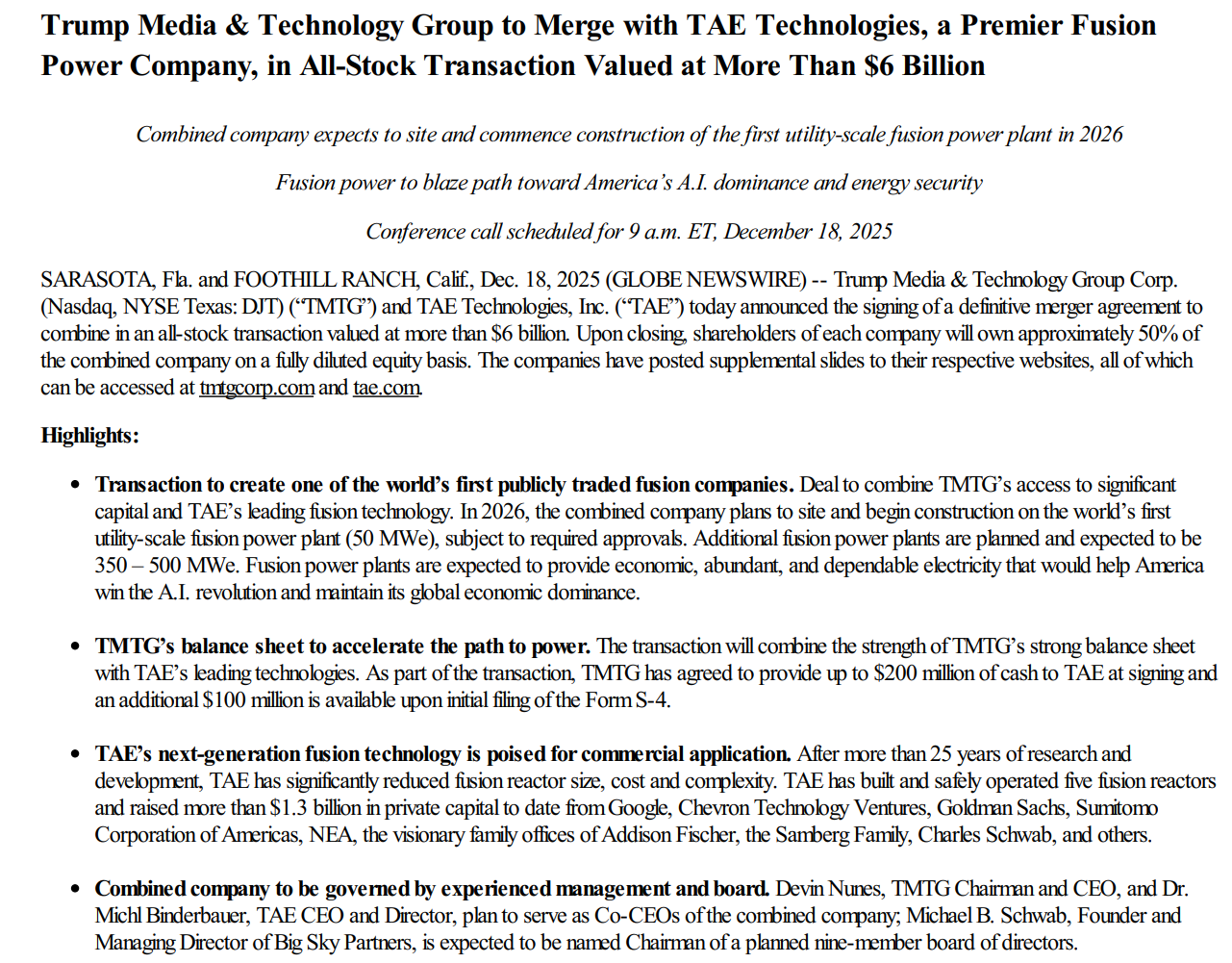 特朗普+核聚变概念股诞生 美国CPI刺激期指拉涨