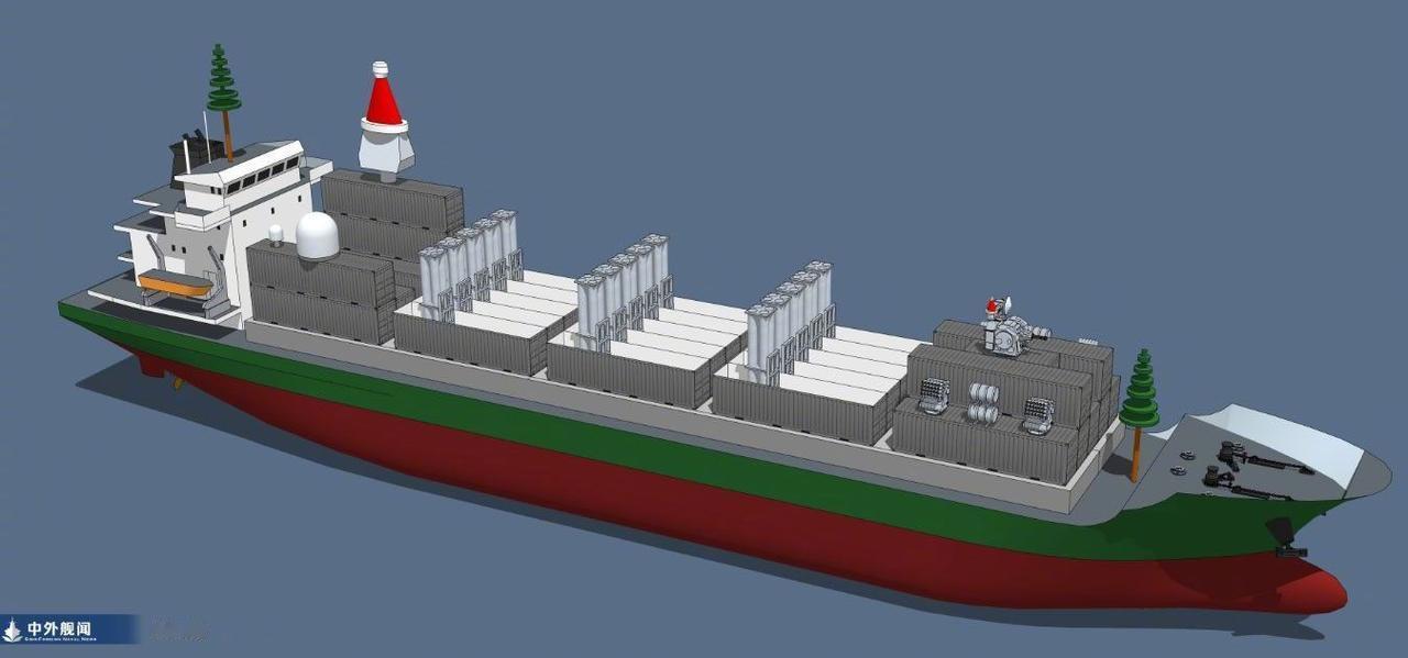 海军最新推出的集装箱货轮武库舰。这玩意用现有货轮改装，吨位适应性好，五万吨以上都