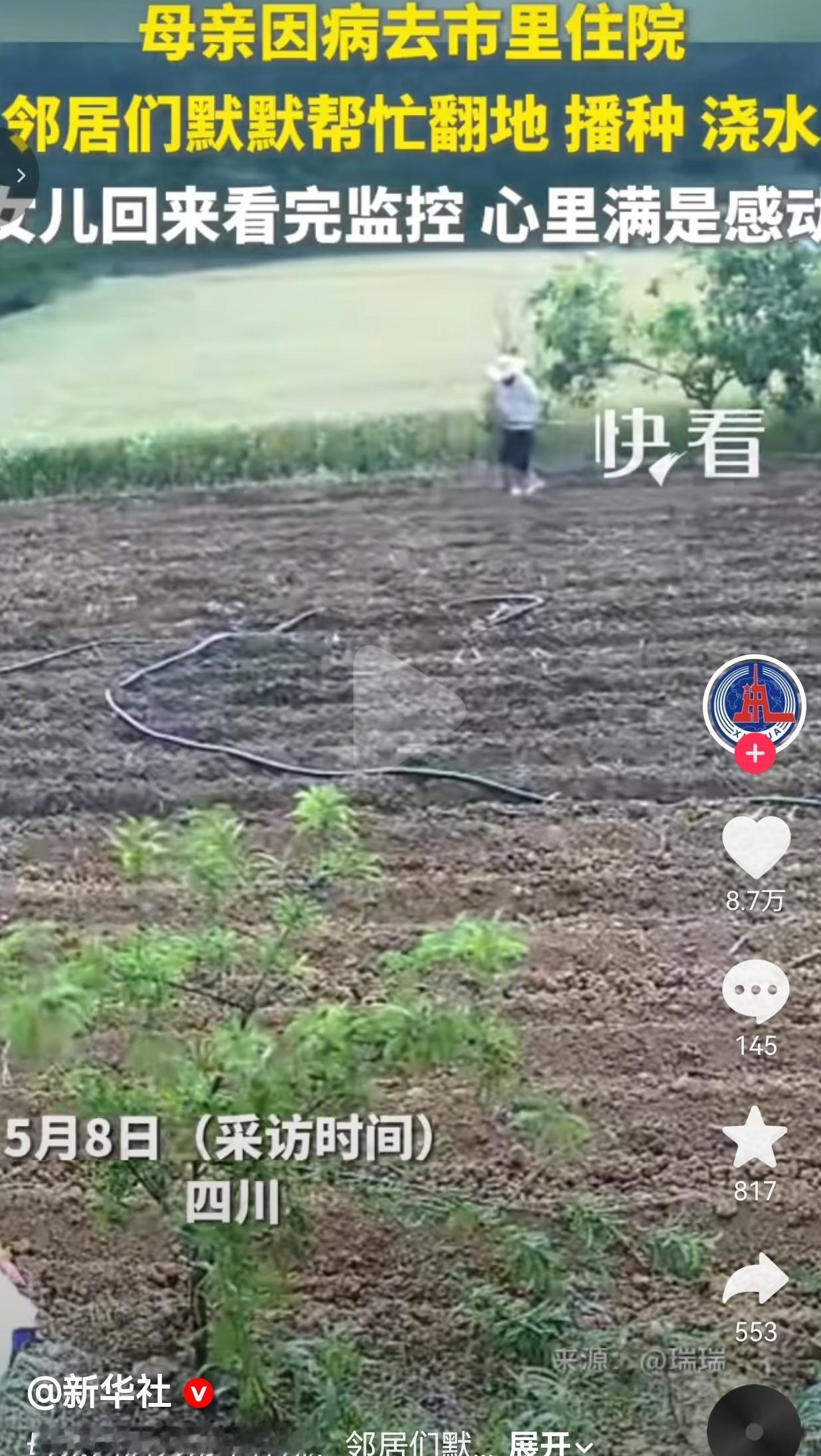 妈妈住院不在家，女子回家见田里全是邻居脚印，看完监控直接泪崩这事发生在四川