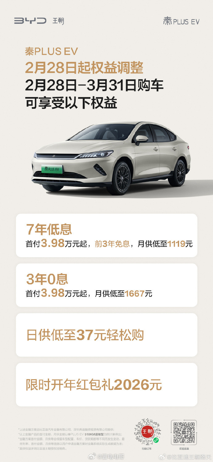 前几天比亚迪海洋网出了金融政策，现在王朝网也开始发力了秦PLUSDM-i、秦P