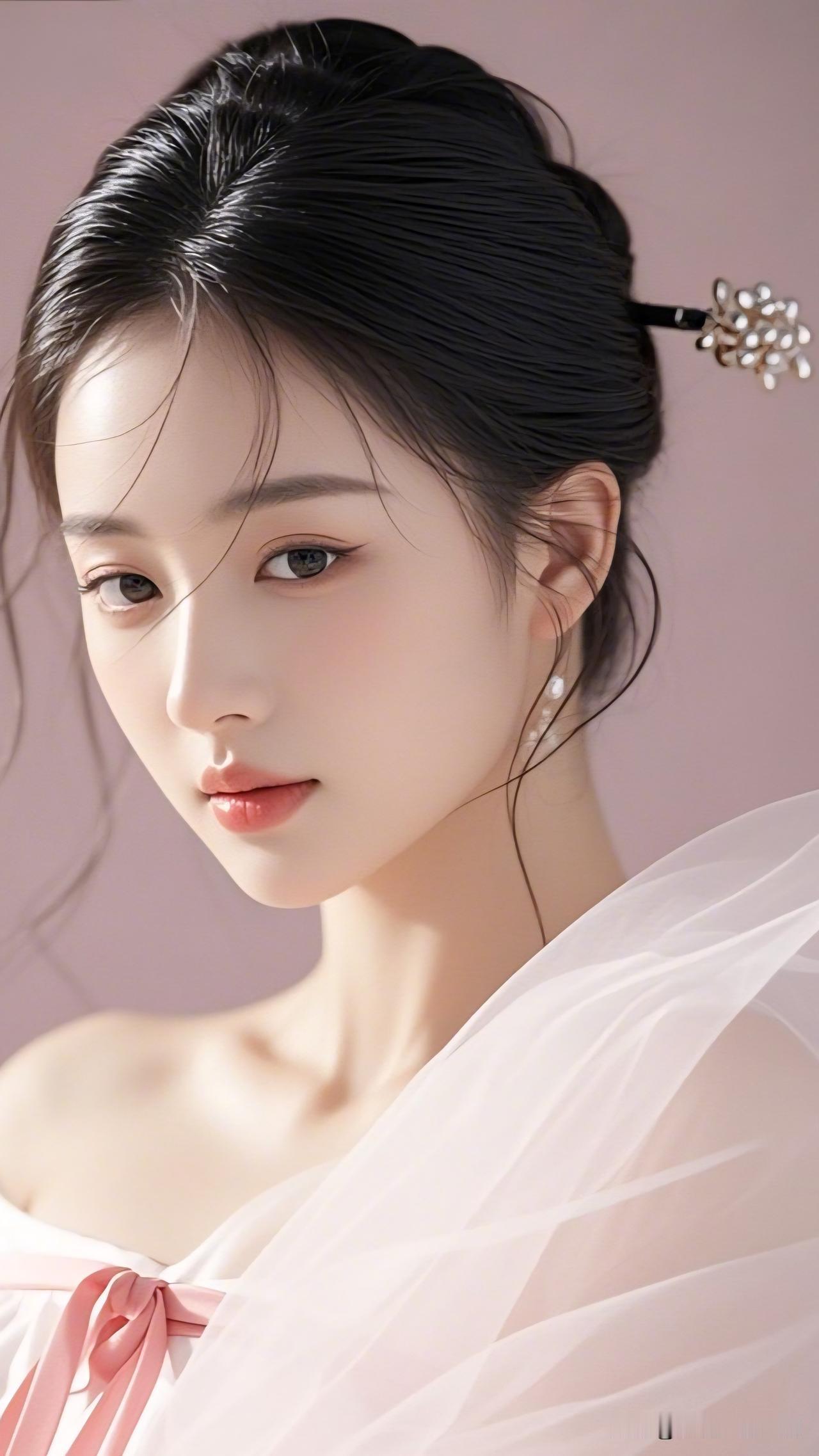 粉衣美人，玉簪轻挽。什么才是真正的古典美人?温柔古风少女，黑发簪花，粉裙飘逸，