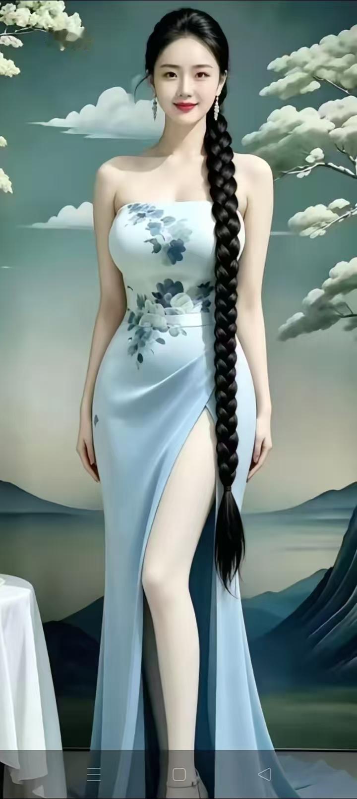 水仙子·咏绝色模特香腮粉靥沐春光，回眸浅笑带芬芳。亭亭玉立风华漾，长辫垂
