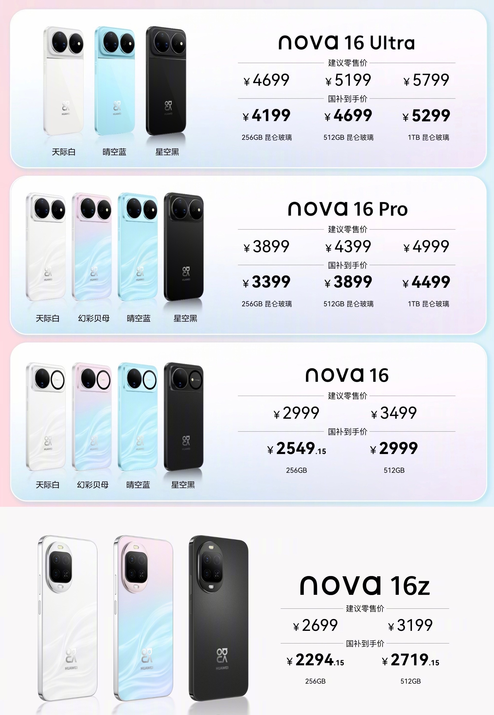 nova16价格华为nova16系列价格，你们买不买？
