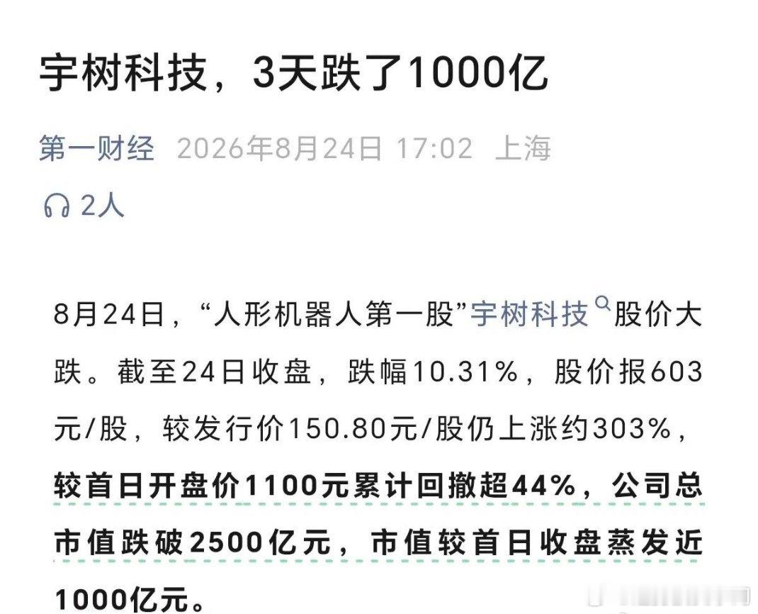 宇树科技3天市值蒸发上千亿，真是活生生的一堂资本市场，IPO高价发行，高位卖出的