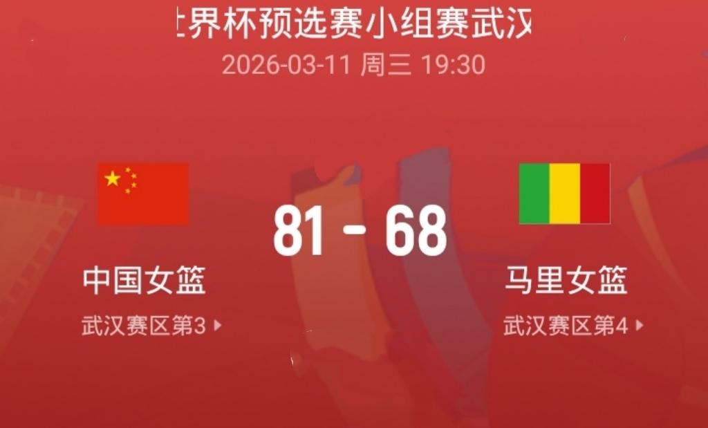 女篮世预赛开门红险胜还得靠老将3月11日，女篮世预赛中国对阵马里，中国队以