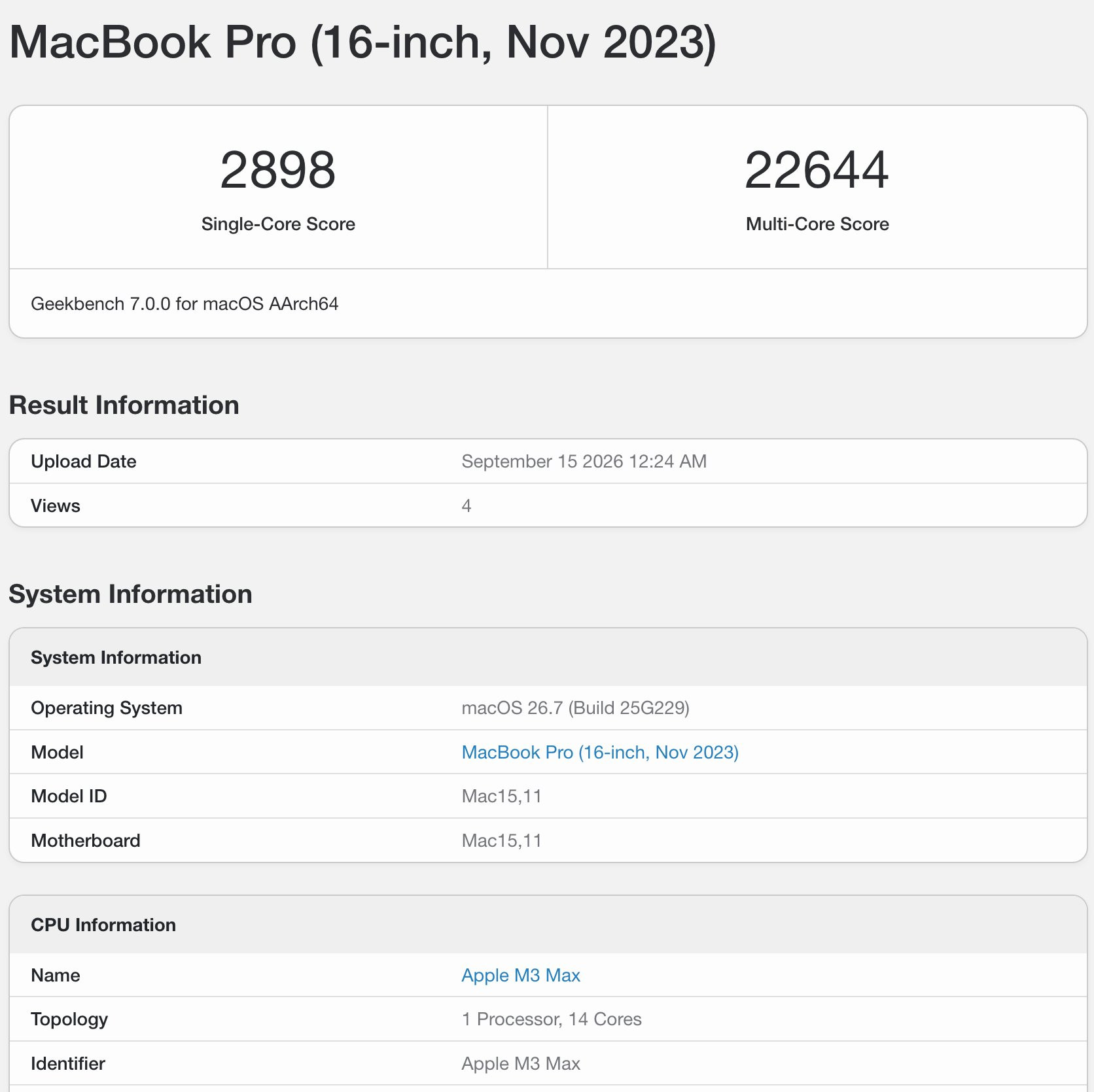 MacMiniM6的CPU单核成绩在GB7的测试中已经来到了4000分+（图1）单核成绩一骑绝尘，多