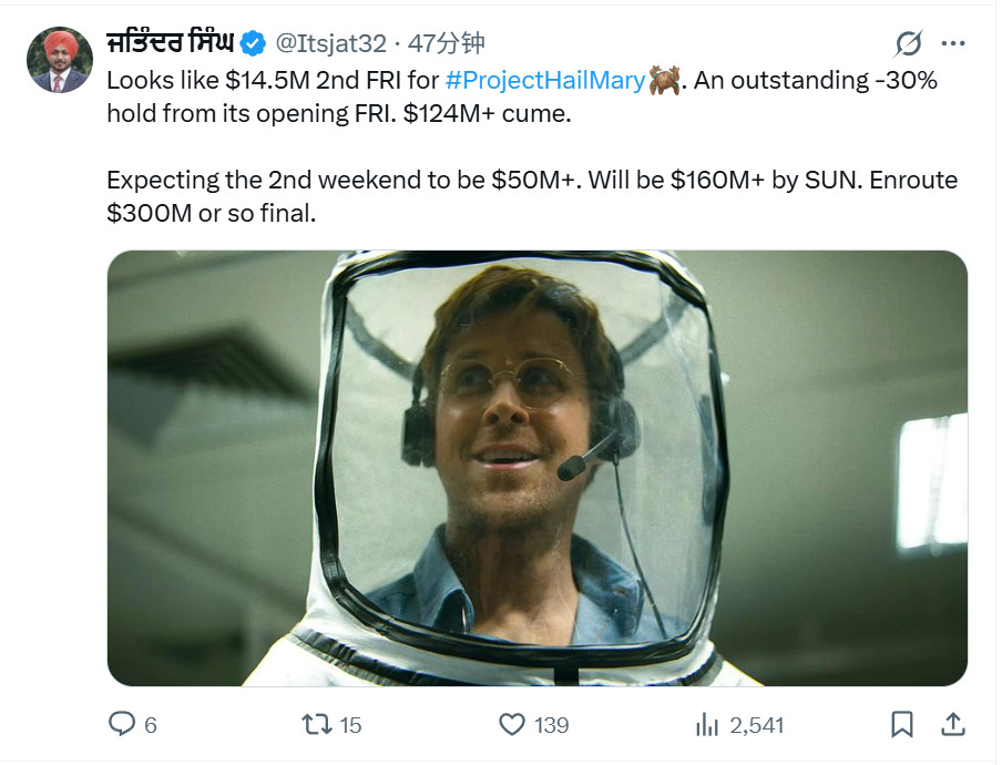 TNABO《挽救计划》北美票房持续发力，这周末估计能砍5000万美元，比首周末