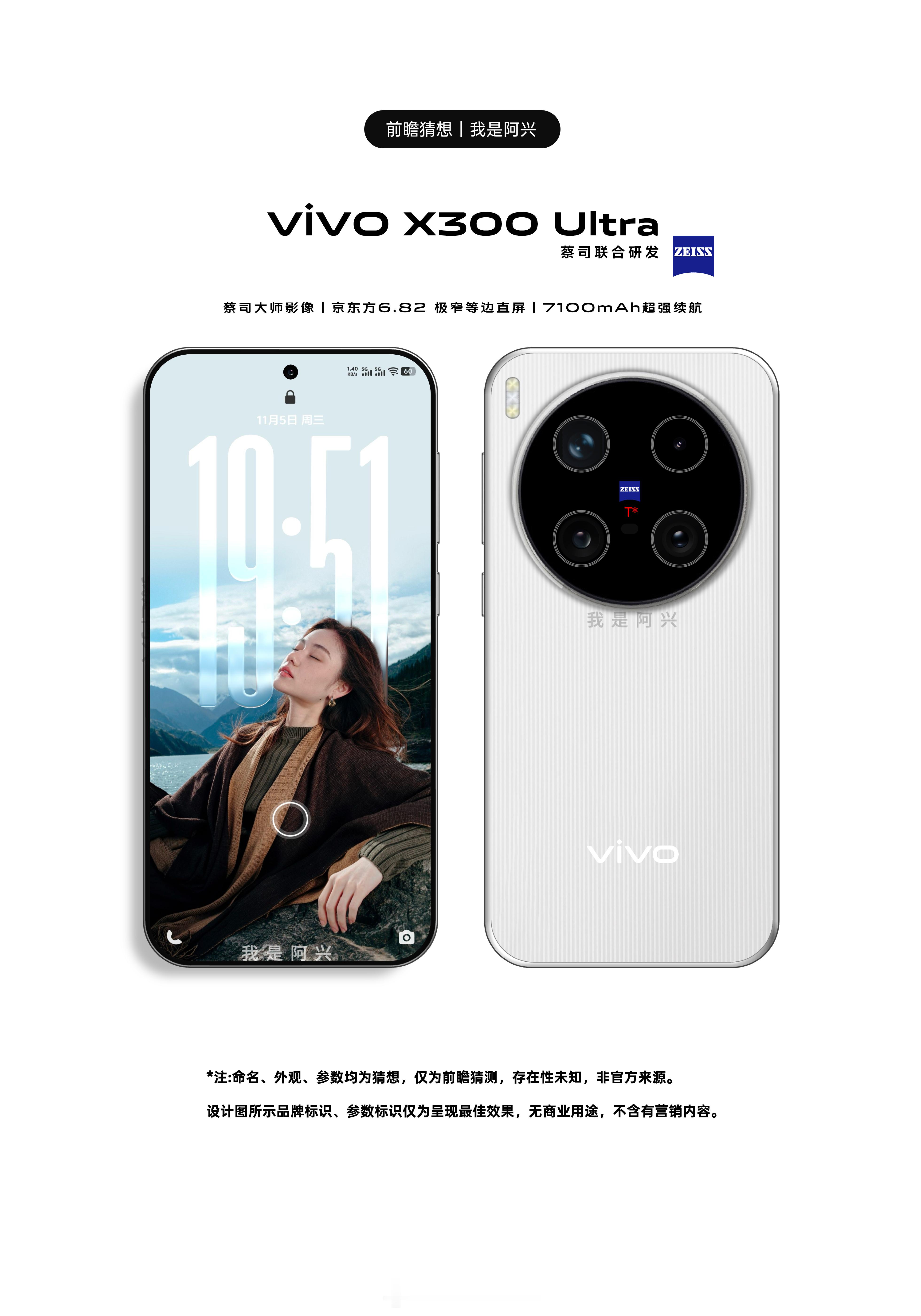 本人自制vivoX300Ultra起设计猜想，居中大圆设计，一体纹理后盖，大
