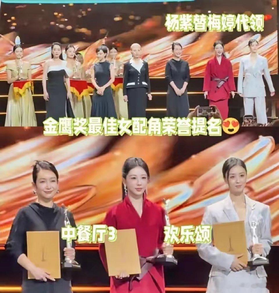 金鹰奖女配提名颁奖​难怪杨紫上台的时候笑的这么开心​不查不知道，一查就懂了，原来女配提名里面都是杨紫