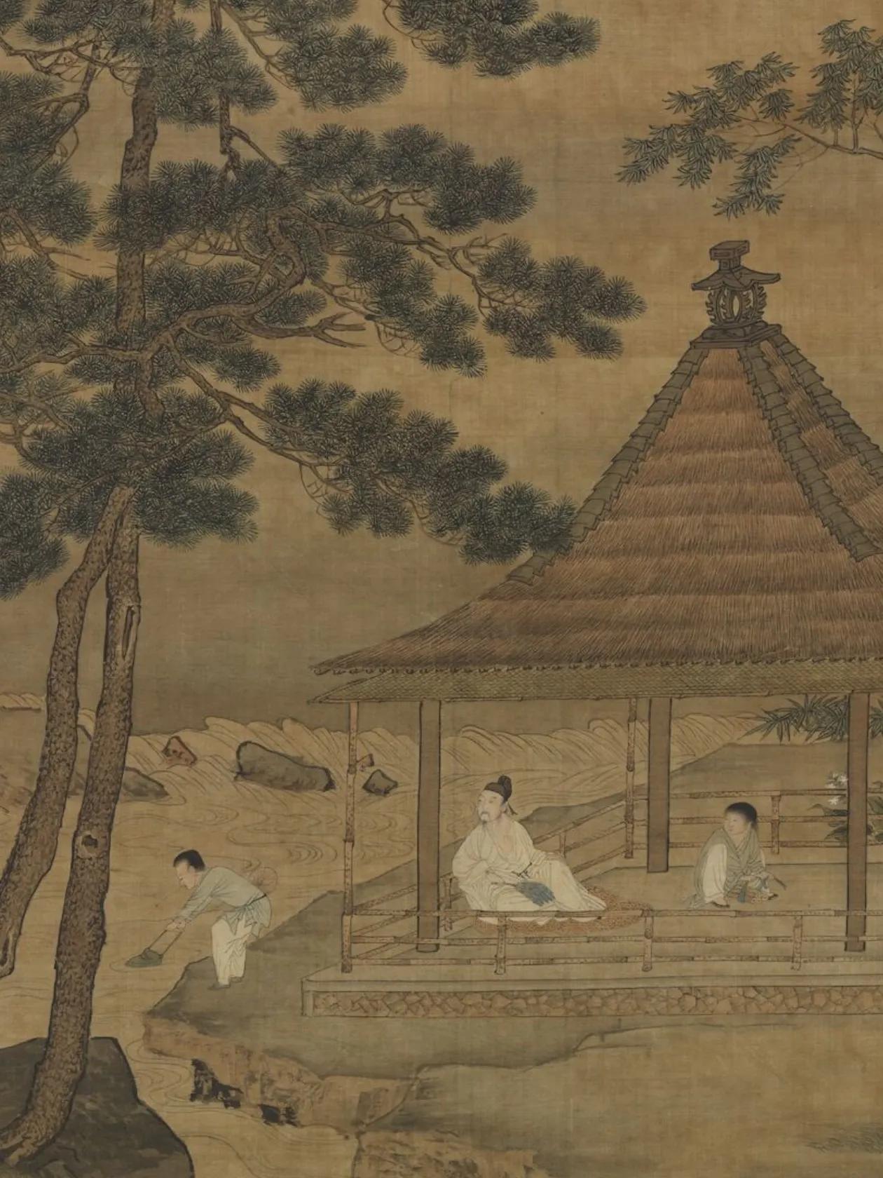 观松亭试泉图墨染国画艺术古画