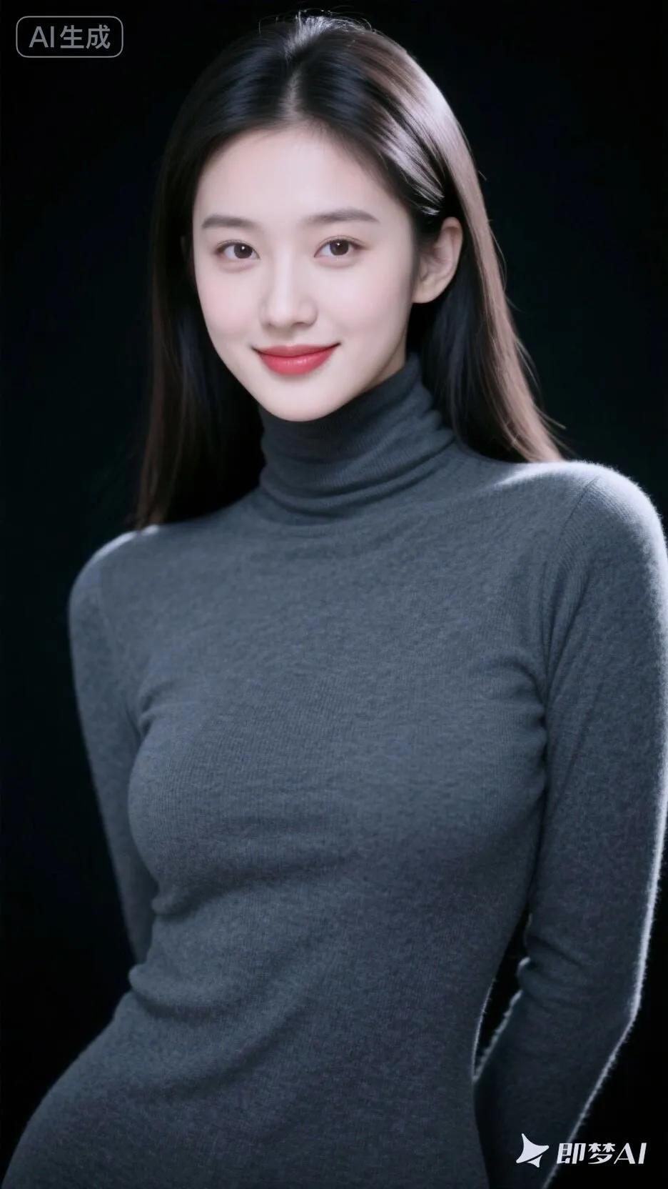 红妆美人笑，黑衣映影长。