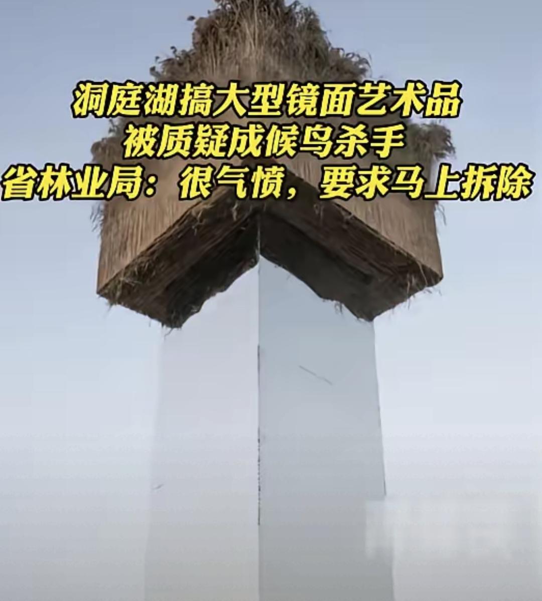 这事儿挺突然的。前几天看新闻说，岳阳洞庭湖那边搞了个艺术展，一个9.5米高的镜面