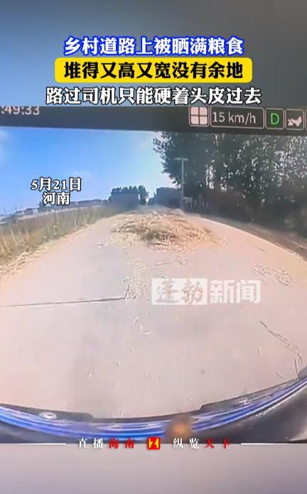 “太缺德了！”5月21日，河南，一处乡村道路上，有村民把刚收割完的粮食麦秆堆在路
