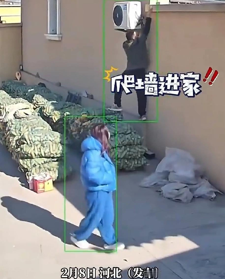 2月8日，河北。男子回家，到了大门口。一摸身上，发现钥匙没带。他想反正院墙不高，