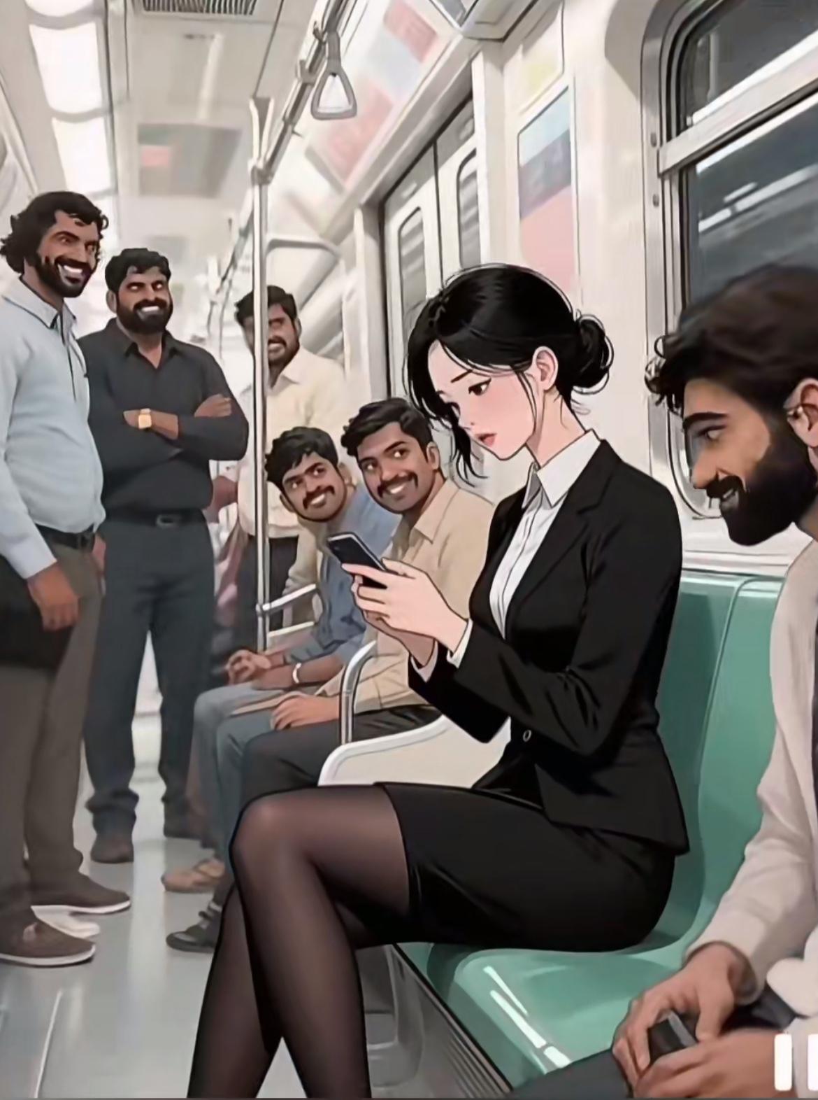 日本引入印度移民后，处处充满咖喱味。地铁上一个officelady遭到一群印度