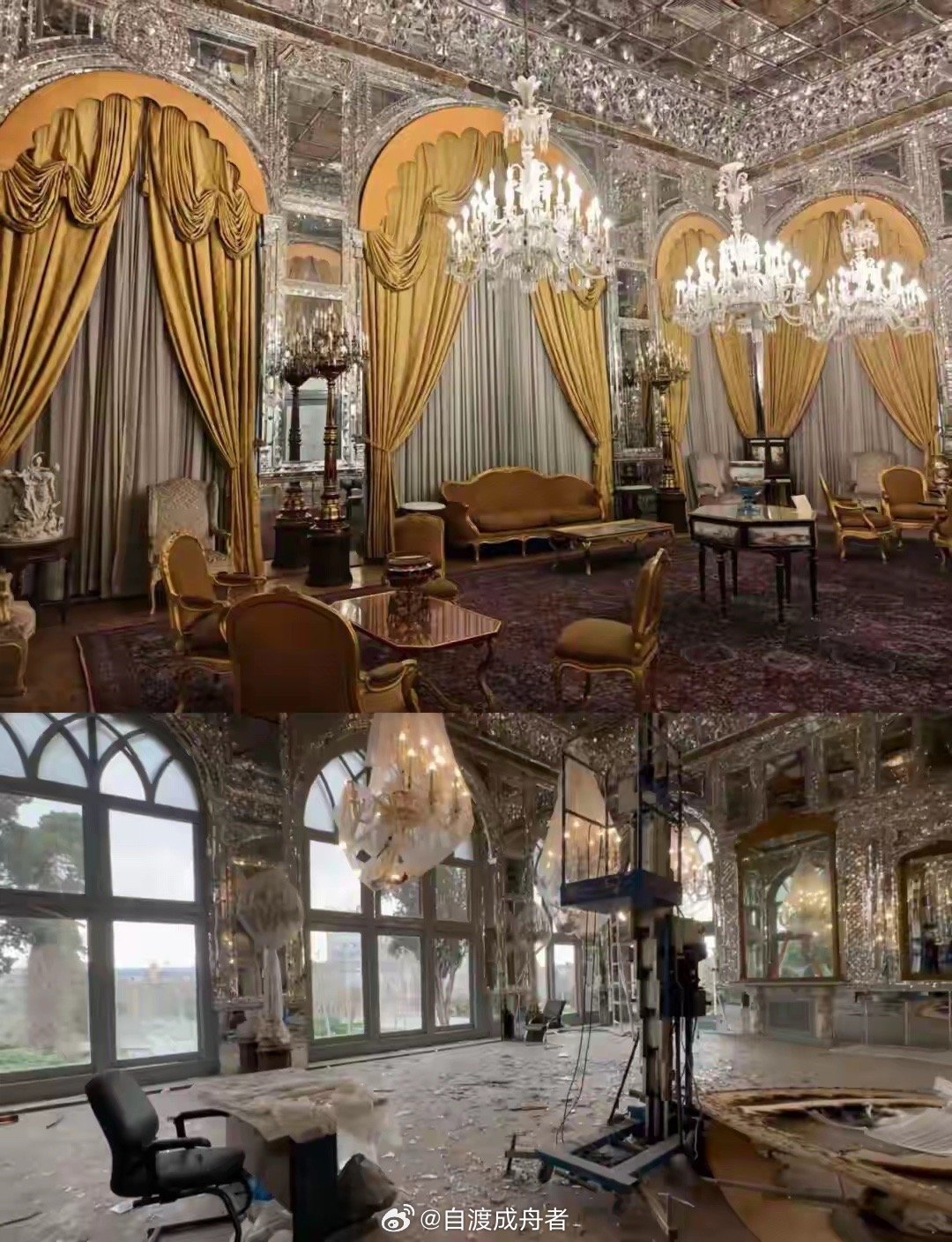 伊朗世界遗产戈勒斯坦宫在冲突中被炸损毁的消息，让无数人揪心。社交媒体上流传的前后