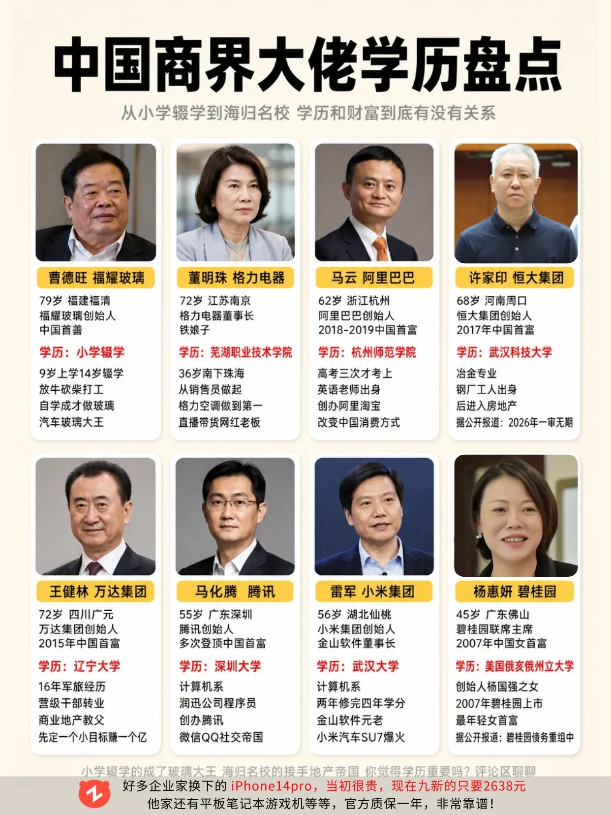 8位中国商界大佬学历全盘点，谁最厉害?