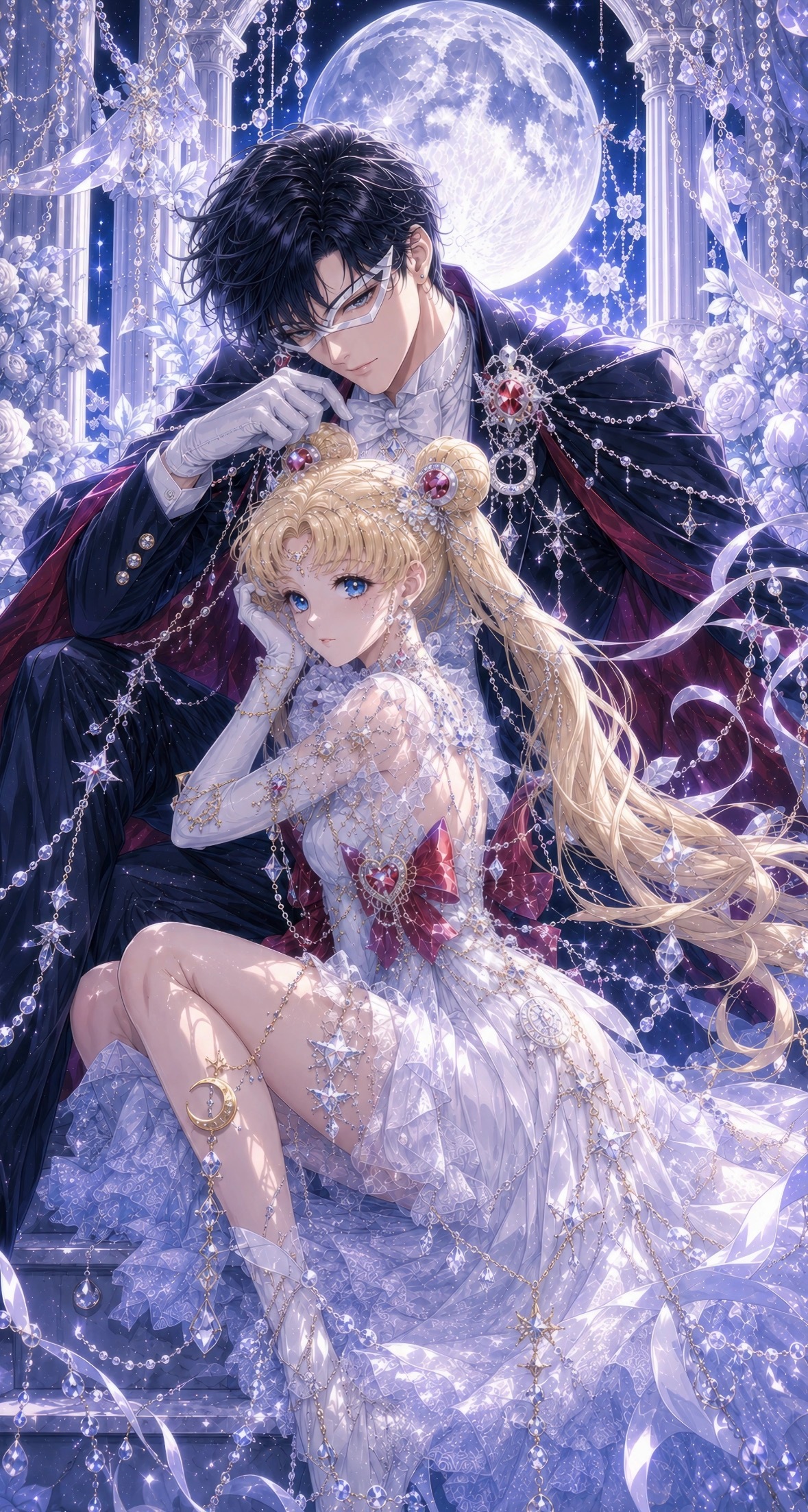 七夕月下宝石风插画✨我推的美战太美了！二次元招新季动漫追番团宿舍一起追番有多爽美