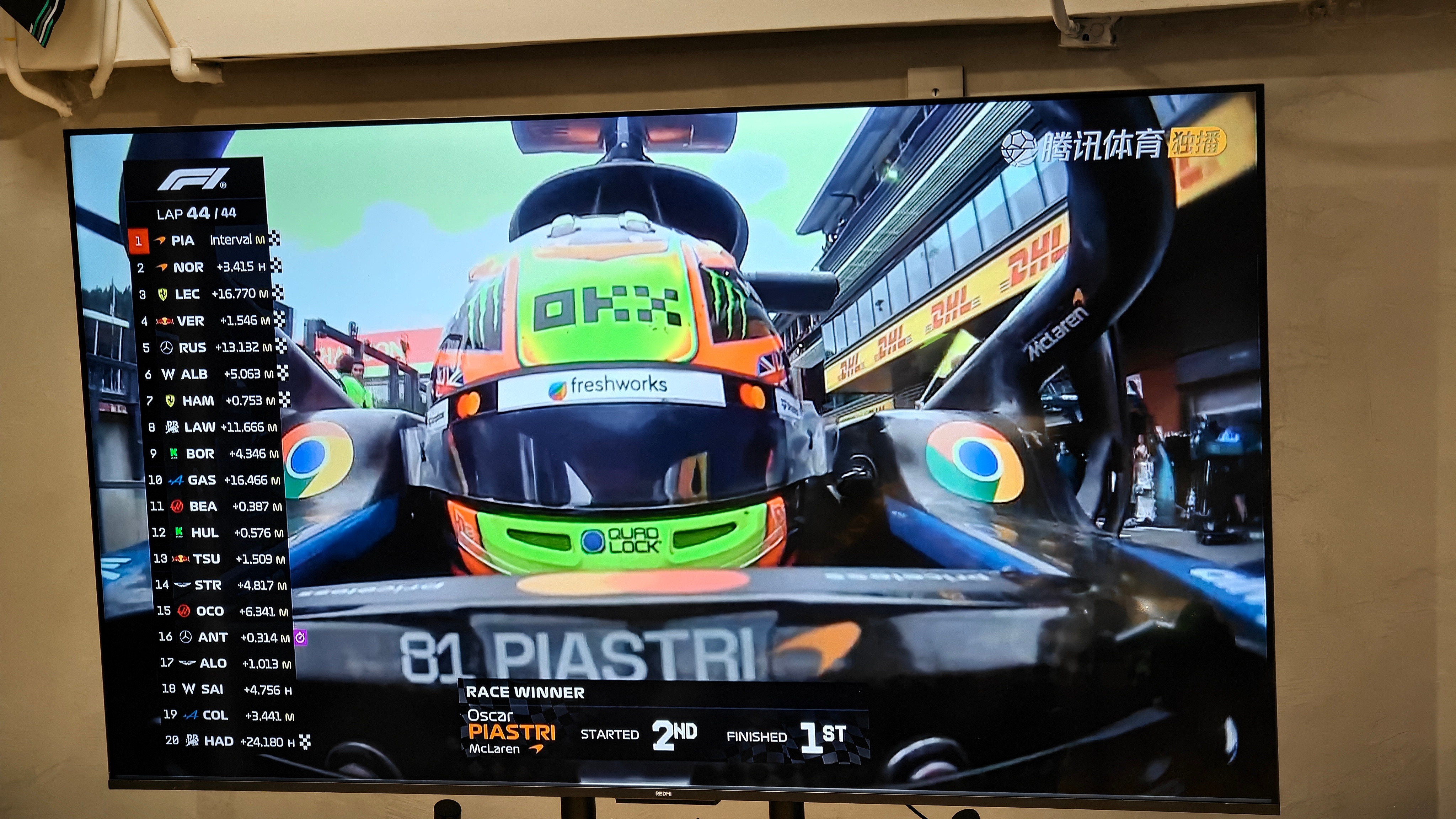 2025F1比利时大奖赛比赛超级无聊，皮芽子第一，诺里斯第二，乐扣第三～唯一看点