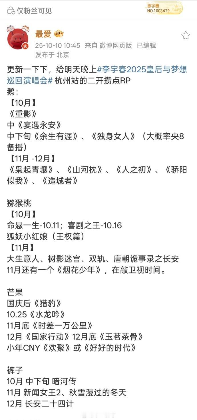 四大平台四季度剧集排播待播剧集四季度排播【排播】待播剧集四季度排播!​​​