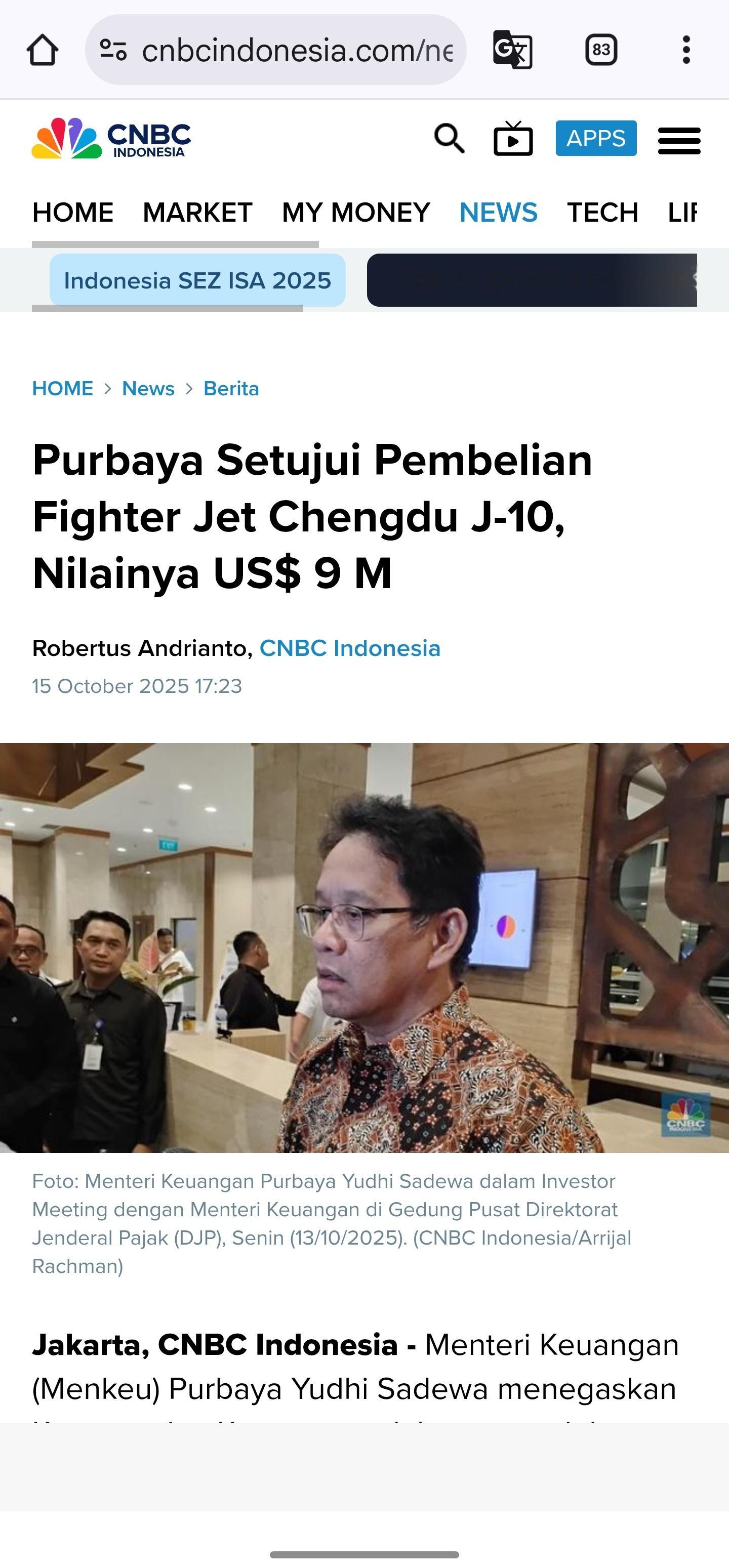 CNBC说印尼花90亿美元采购歼十是误传，印尼财政部长所说的那90亿美元，其实是