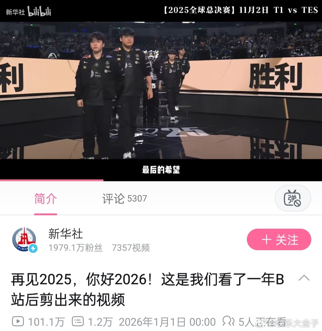 才刷到，新华社跨年视频里，给LPL唯一的画面是TES11月2日四强淘汰。你金更
