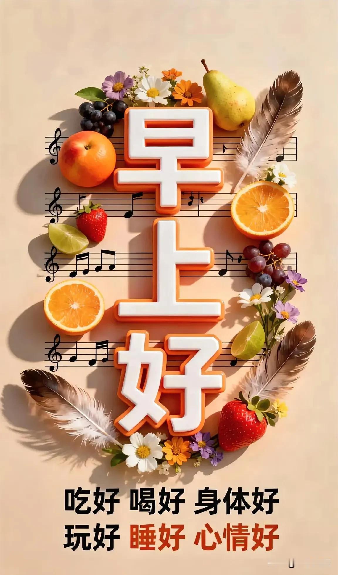 早安，愿你拥有好心情！吃好喝好，身体康健！🍎🍊🍇🍓🍇🌸🌸🌸早安