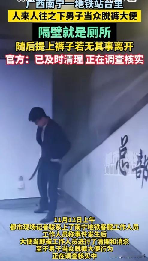 南宁。看到某男子在地铁站内大便，直觉是阿三哥，实际上是国内帅哥。帅哥走到柱子后