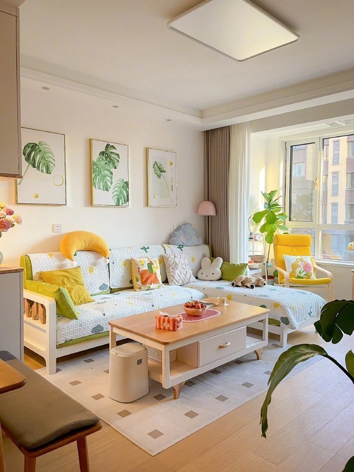 很明媚的一套原木偏奶油风，95平三房给大家参考