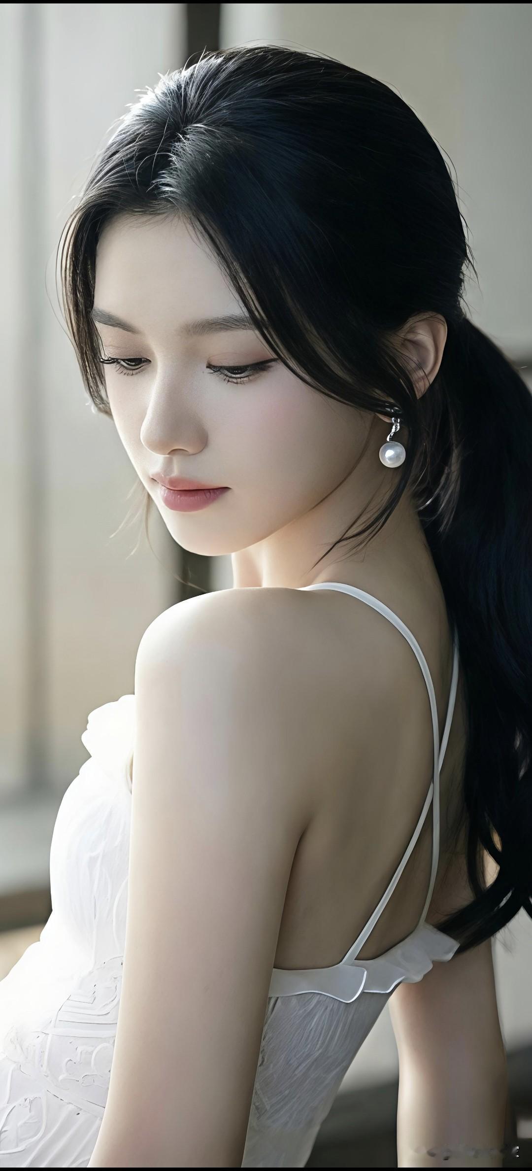 马尾辫美女(一)一束柔和的光线轻轻洒落在肩头，高高束起的马尾显得利落又不失