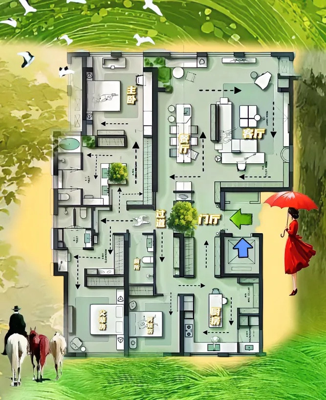 230㎡体贴型三居，拆阳台、并书房、变西厨，盘活横厅、套房、西厨、家政间全到位！