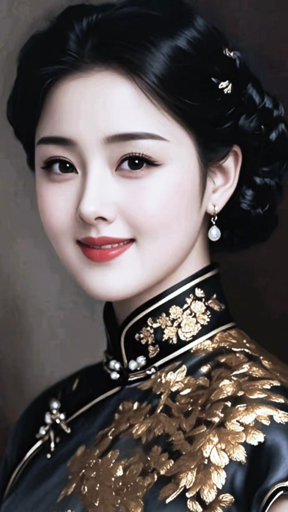 优雅复古的旗袍，精致的妆容，复古的卷发，尽显东方女性的魅力。