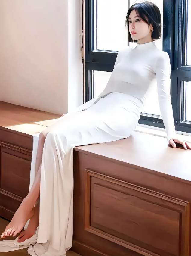秦岚，165cm，白色长裙好美，脚也很美，就是脚太瘦了，要是再有点肉肉就完美了！