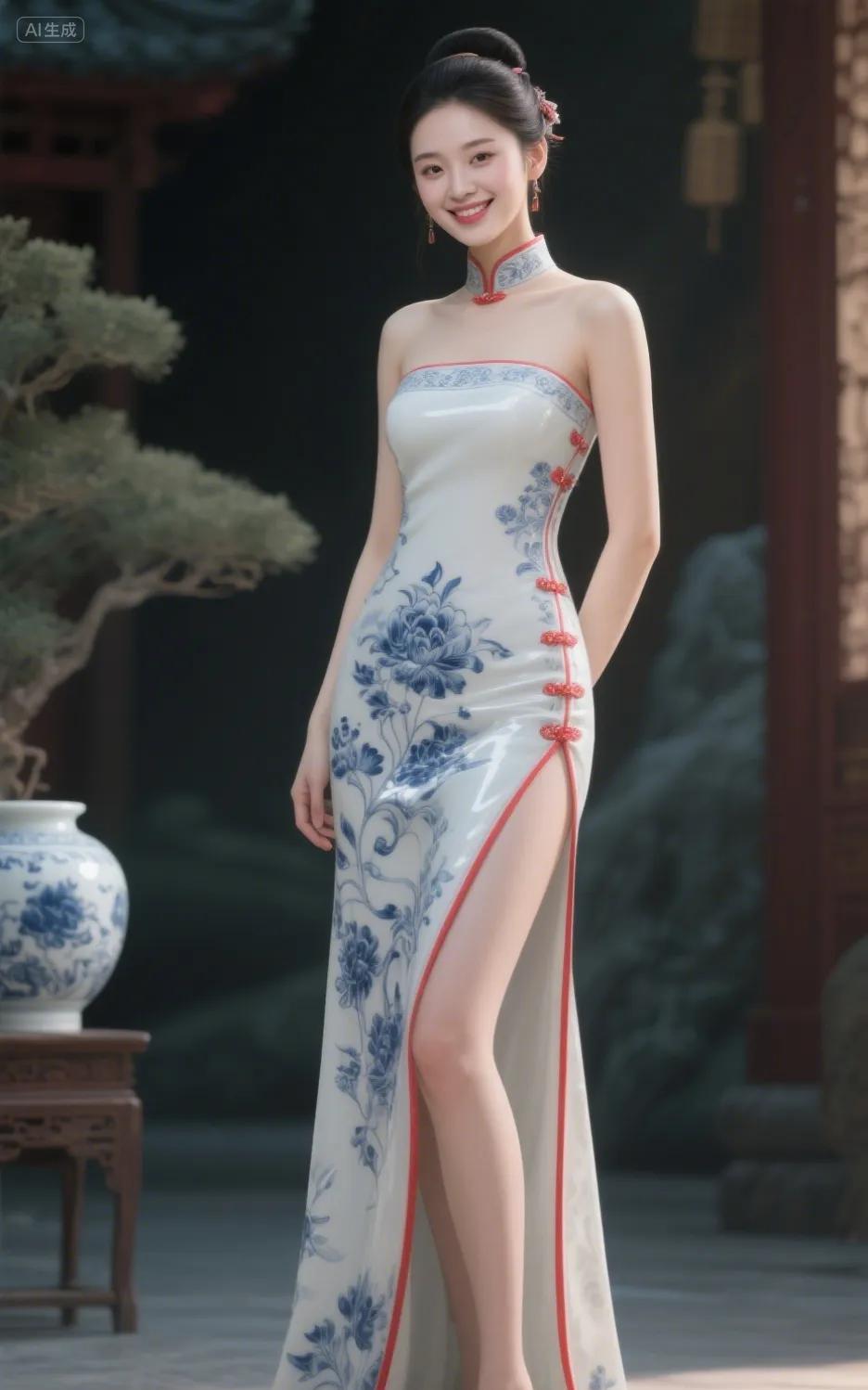 #穿旗袍拍照有多美#维美青花旗袍美女